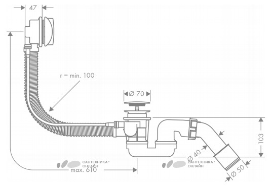 картинка Слив-перелив Hansgrohe 58143000 от магазина Сантехника.SpecialFlat